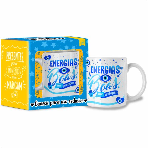 Energias boas me protegem - Caneca Olho Grego